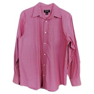 Eddie Bauer Medium Mens Long Sleeve Dress Shirt Relaxed Fit Red W/ White Stripe
